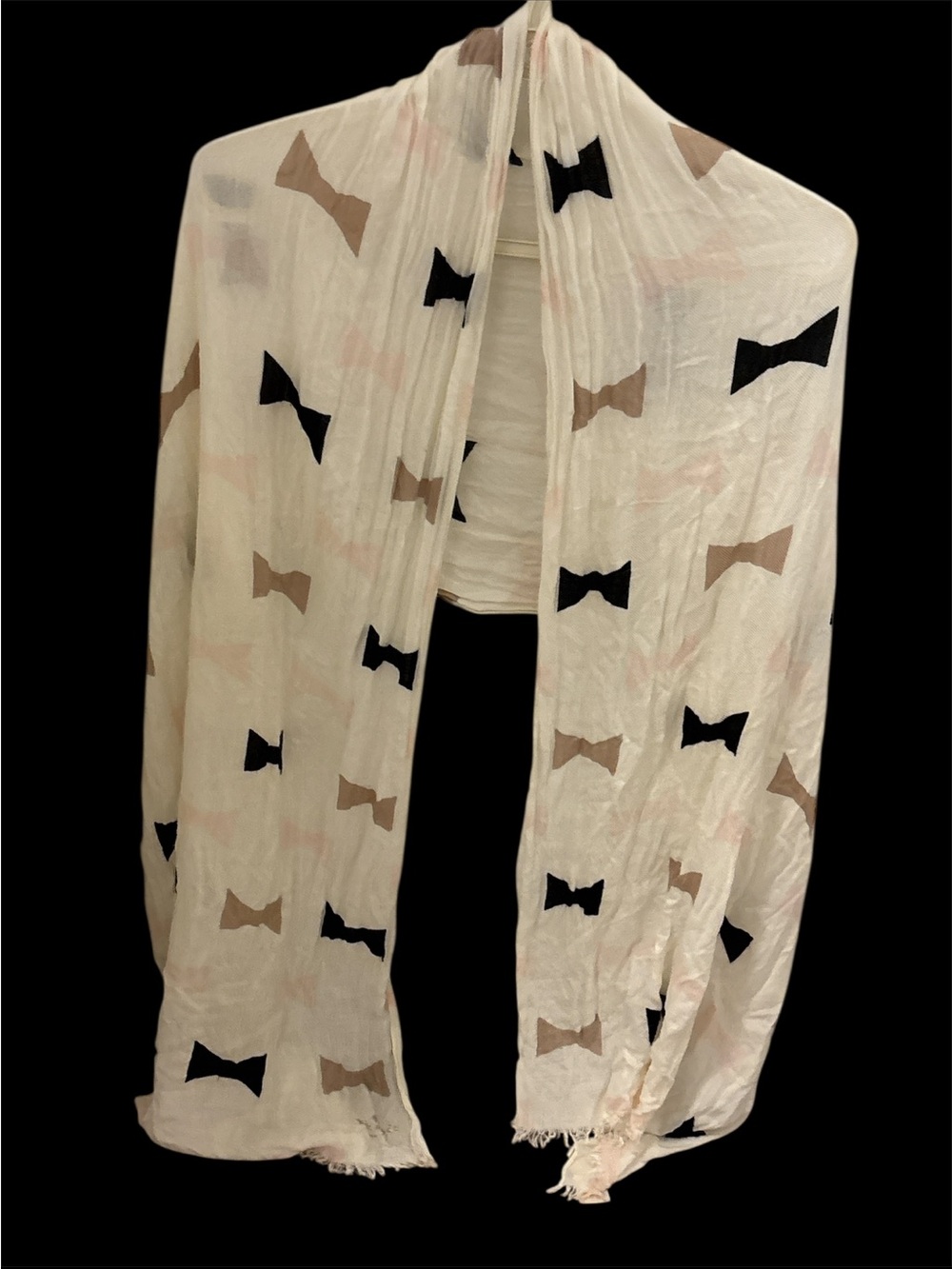 kate spade Ivory Scarf with Black and Taupe Bow Print